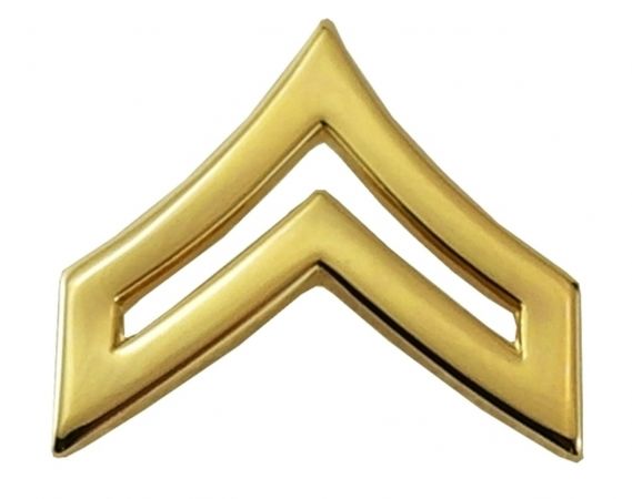 CORPORAL COLLAR PINS - 3/4" TALL w/ POINT - SOLD in PAIRS.